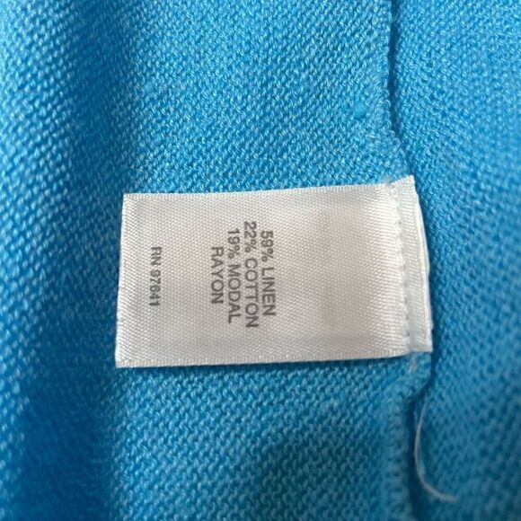 J JILL Cardigan Sweater Size Small Blue Linen Cotton Blend Open Front - Picture 4 of 8